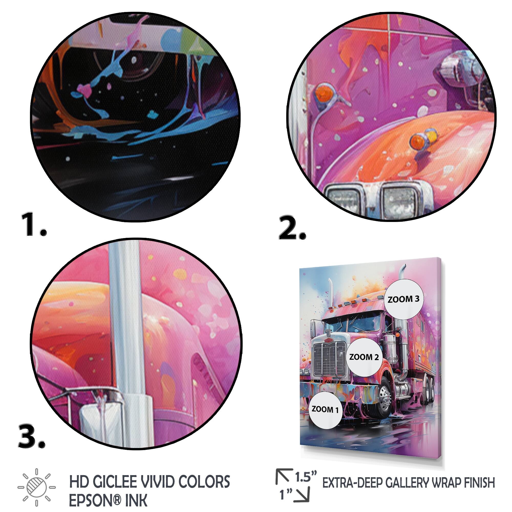 Designart "Pink Semi Truck Showstopper" Truck Wall Art Prints Bed